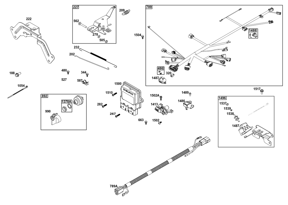 Controls Group Diagram and Parts List for 61E377-0159-J1 400000 - 699999 Briggs and Stratton Engine